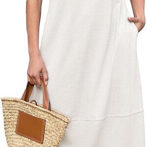 Women's Cotton Midi Dress Sundress Sleeveless Beach Summer Casual Pockets